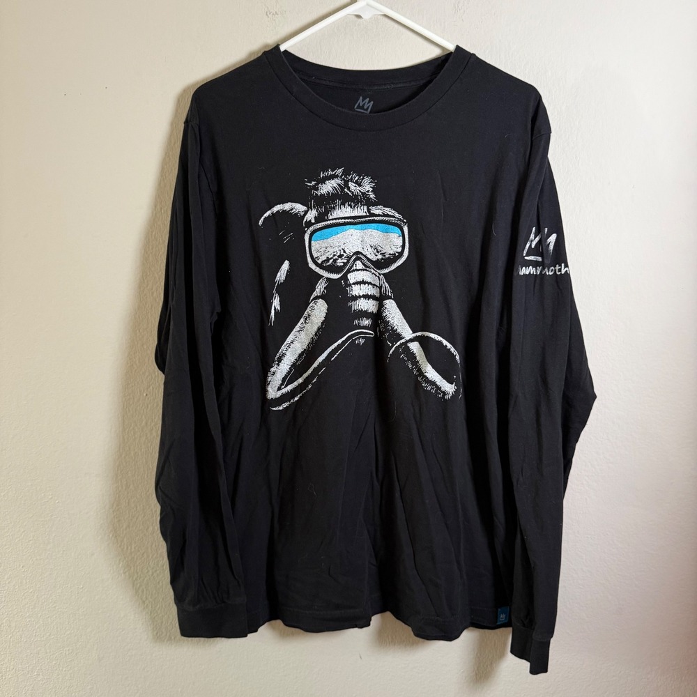 Mammoth Mountain Mens XL Long Sleeve Graphic‎ T-Shirt Black Ski Goggles Mammoth